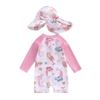 Badeanzug-Set für Baby-Mädchen, Muschel-Print, langärmliger Rashguard-Badeanzug, breite Krempe, Sonnenhut, Strandbekleidung für Kleinkinder