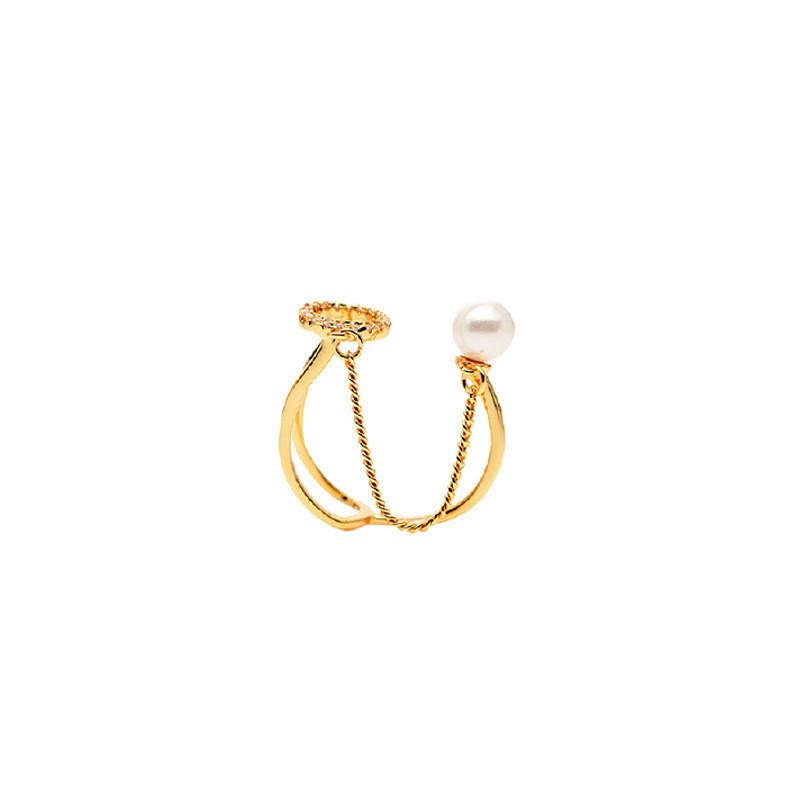 Elegant Adjustable Open Pearl Hollow Geometric Ring For Women In Korean Style
