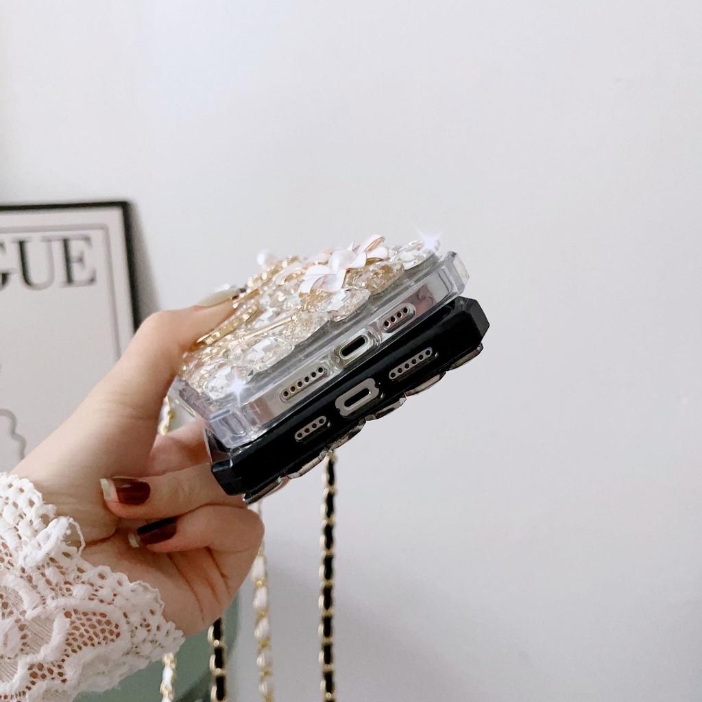 Crossbody Rhinestone Parfémy Tvar Pouzdro pro Samsung S23 S22 S21 S20 Ultra S10 Plus Pearl Flowers Kryt pro iphone 15 14 13 12 11 X XR XS Max