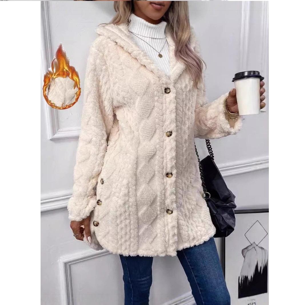 

Hooded Solid Color Cardigan Button Up Long Sleeved Casual Jacket XXXXXL білий