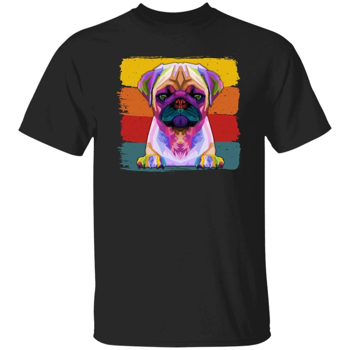 Retro pug T-Shirt gift Colorful Pug Dog owner Unisex Tee Black Navy Dark Heather L