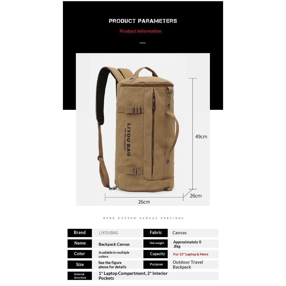 Unisex Cylindrical Travel Backpack,durable Nylon Canvas Luggage Bag,casual Duffle Rucksack for Outdoor Trip and Portable Storage Packing