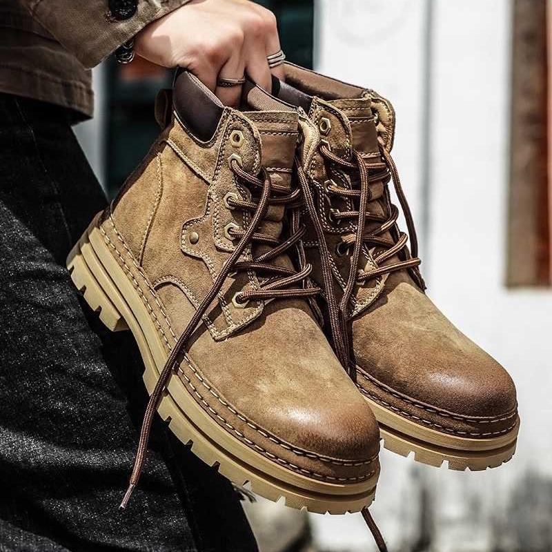 2026 New High Top Boots Men's Leather Shoes Fashion Motorcycle Ankle Boots for Men Winter Boots Man Shoes Lace-Up Botas Hombre