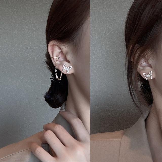 Stylish Fashionable Bohemian No Piercing Crystalline Rhinestone Leaf Ear Cuff Earrings Fake Piercing Clip For Women Earrings Jewelry BijouxTrendy Cuff