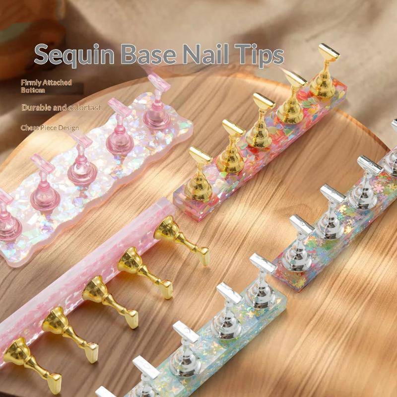 1 Set Iridescent Heart Sequins Magnetic Nail Holder False Tips Practice Stand Nail Art Display Salon Diy Tools