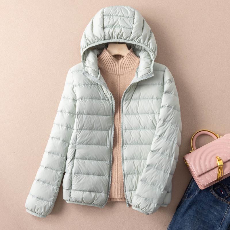 Clothing Down jacket Autumn and winter women's light hooded short fashion warm white duck down jacket