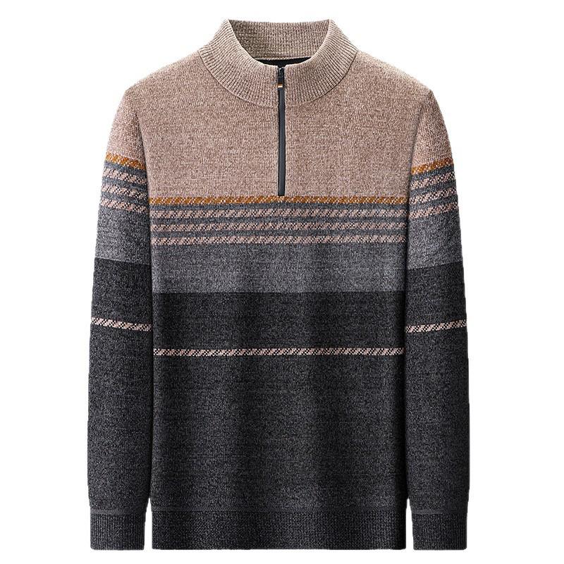 Men's Warm Chenille Half-High Collar Zipper Sweater - Velvet Knitwear for Autumn/Winter