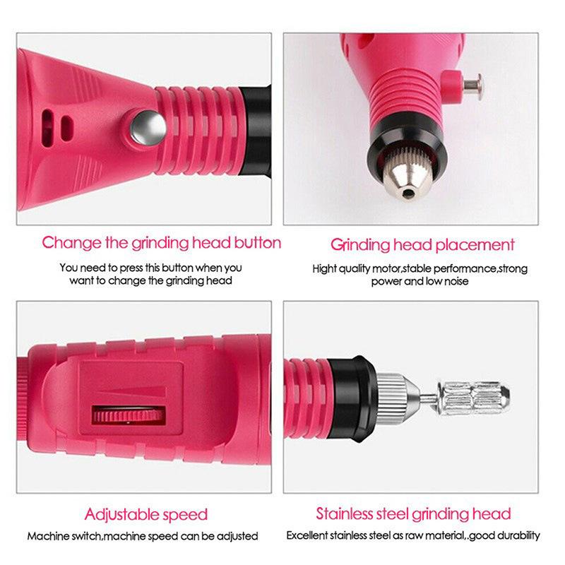 Mini Electric Nail Drill USB Rechargeable Portable Cuticle Pusher Polisher Pen Manicure File Kit