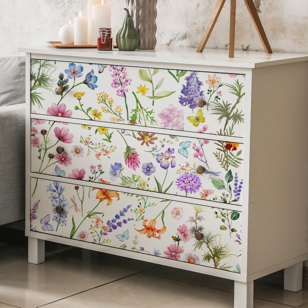 Blumentapete Selbstklebend Blatt Libelle Schmetterling Tapetenrolle Abnehmbar Wasserdicht Kontaktpapier für Schlafzimmerwand