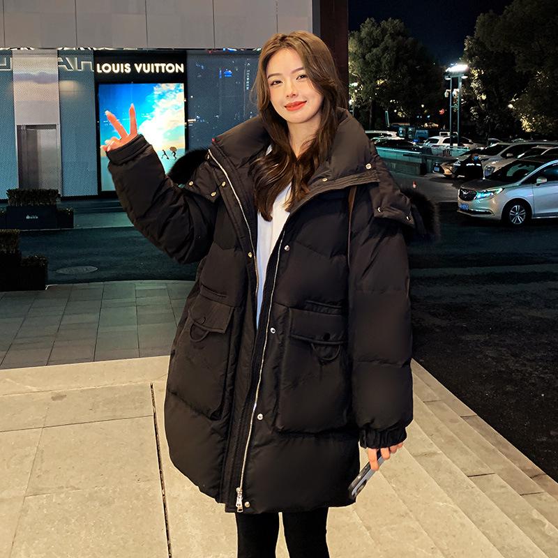 2026 Korean Style Oversized Winter Down Jacket for Plus Size Girls: Slimming Design with Fur Collar, Mid-Length, Fits up to 200 Jin.