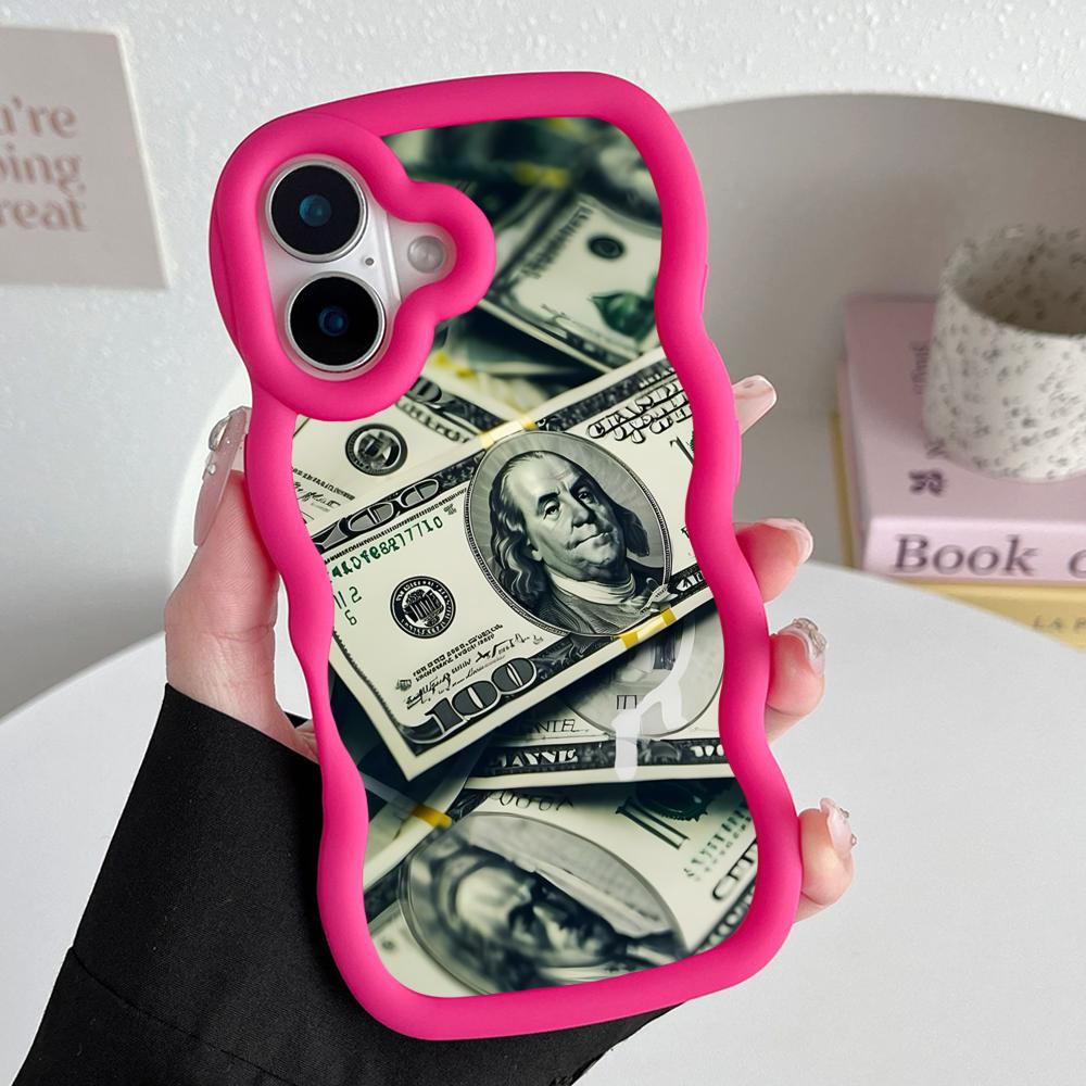 

USD Dollar Wavy Edge TPU Mobile Phone Case for iPhone 17 16 15 14 13 12 11 Air Pro Max Plus Colorful Cover iPhone 15 Plus