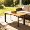Outdoor Garden Coffee Table, Garden Table with Slatted Wood Plastic Composite Top and Metal Frame, Brown