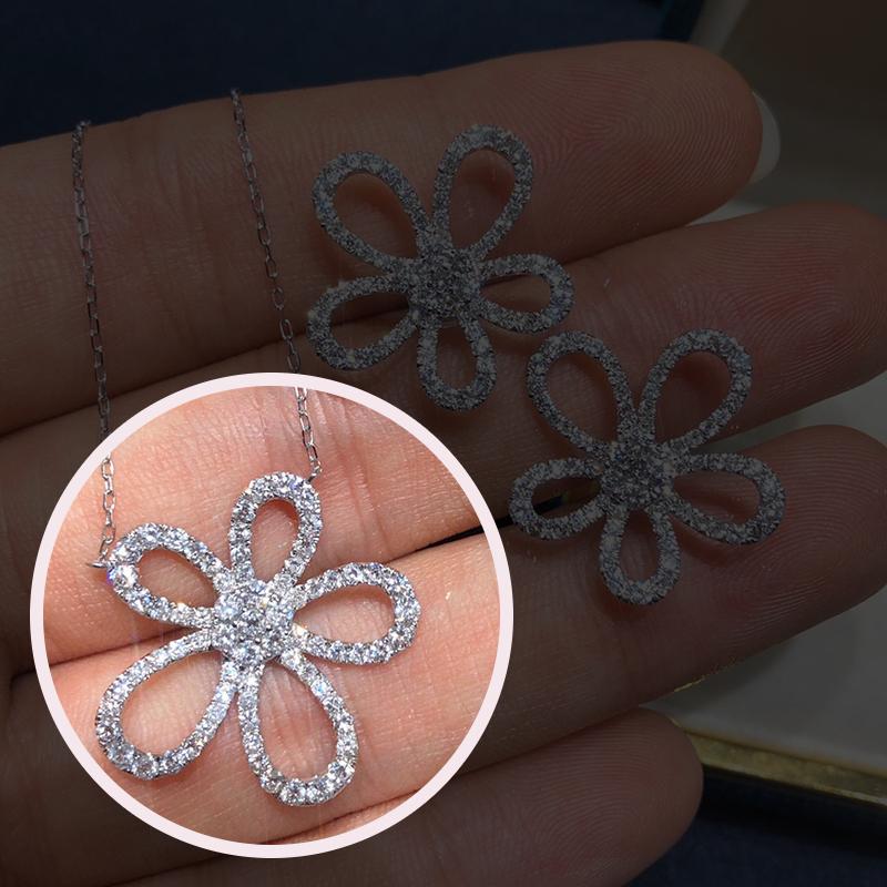 Luxury Jewelry Set for Women Flower Zircon Ring Earring Necklace Set Wedding Bride Jewelry Set  Women Zircon Necklace