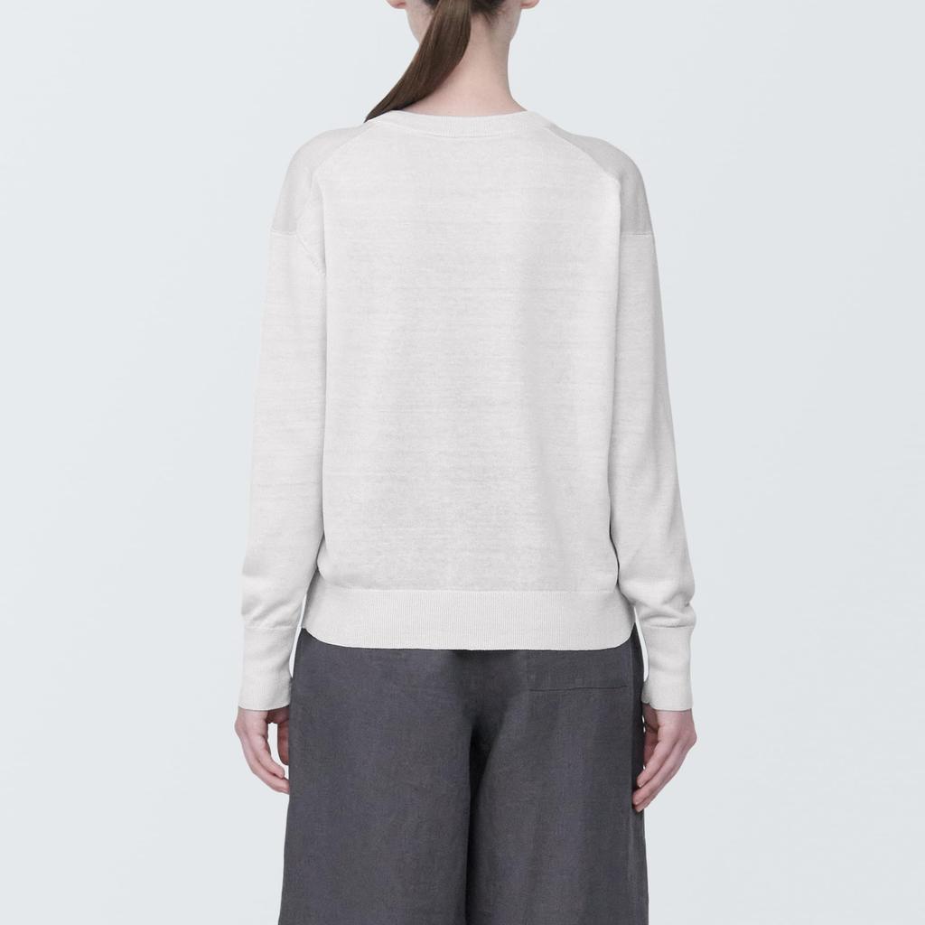 MUJI Women's UV-Cut Hemp Blend V-Neck Sweater, Light Gray, Size M (BA1OHA4S)