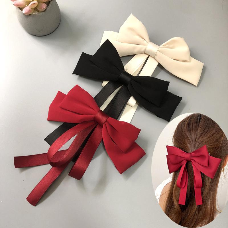 Korean Fashion Elegant Bow Spring Hair Clips Princess Ribbon Headwear Girls Women Hair Accessories