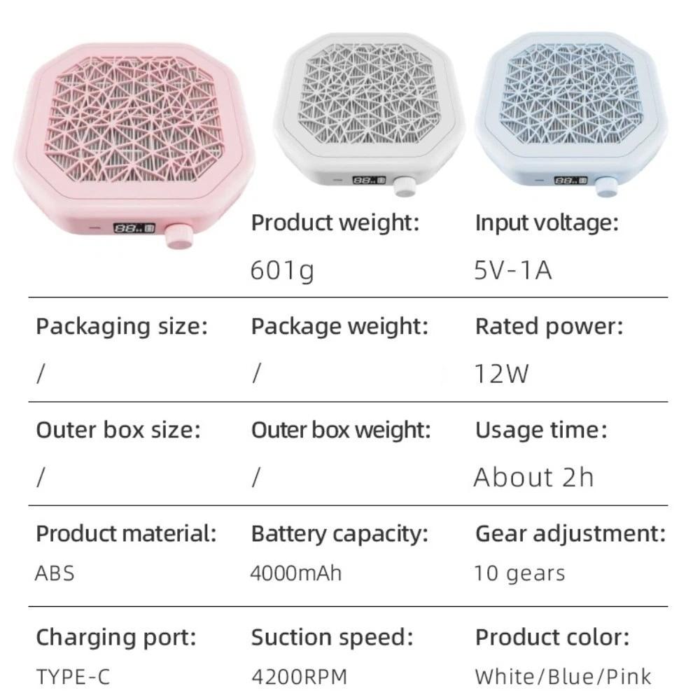 Reusable Filter Nail Dust Collector Strong Suction Cordless Portable Dust Suction Nail Salon