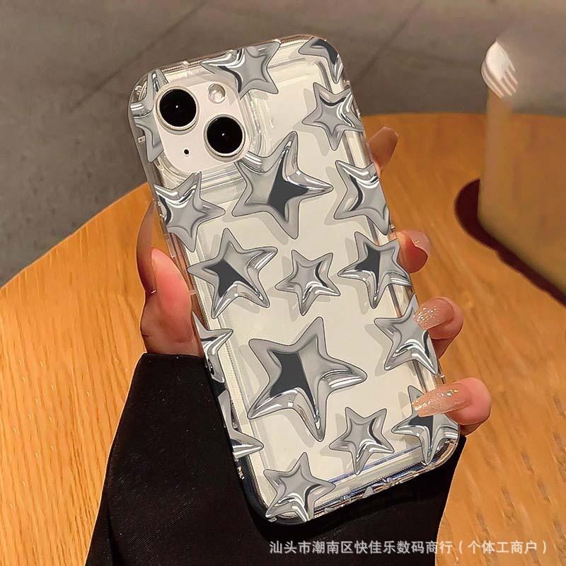Silver Star Transparent Phone Case Compatible with iPhone 11/12 Shockproof iPhone 13/14/15/16 Premium X/XS