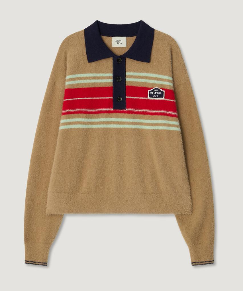 MELLY&ROSE Fluffy Stripe Polo Knit (310255)_Beige
