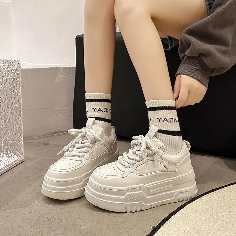 Women's Sneaker Spring Autumn Platform Small White Shoes Round Head Trend Lace-up Fashion Casual Sport Shoes Heightening Tennis