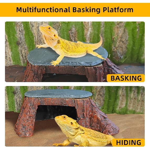 Bearded Dragon Basking Platform, Leopard Gecko Humid Hide, Reptile Hide Cave with Heat Storage Slate Stone, Crested Gecko Basking Rock, Hideout for