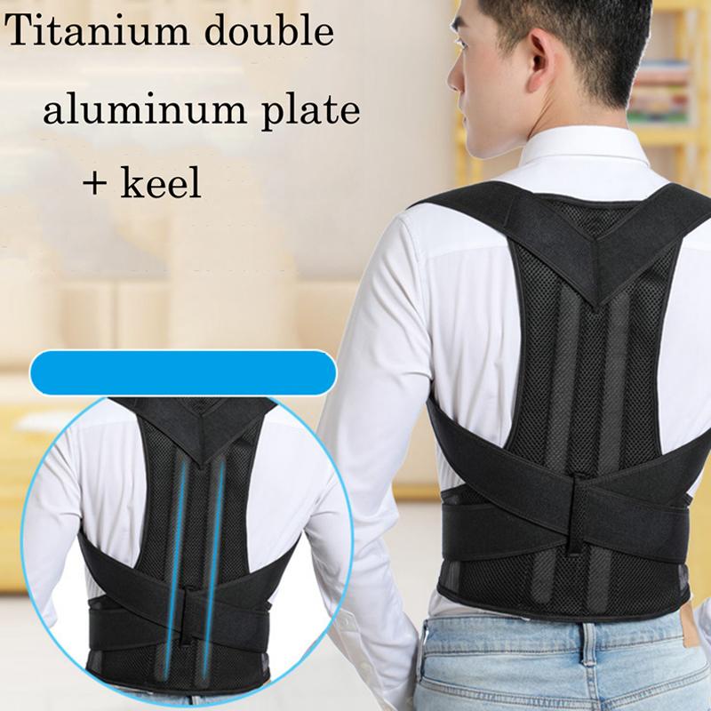 Adjustable Black Back Posture Corrector Shoulder and Lumbar Stent Support Belt for Women, Men and Women