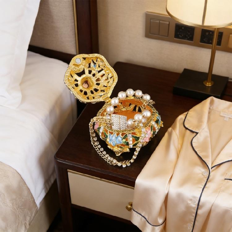 Wedding Jewelry Display Case Telephone Jewelry Organizers Storage Box with Elegant Crystal Embellishments Metal Texture