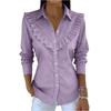 Women's Color Shirt Collar Long Sleeve Casual Loose Flared Cotton Linen Top