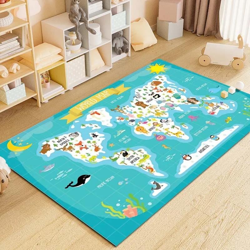 Cartoon World Map Printing Carpet Rug for Home Living Room Bedroom Sofa Doormat Decor,kids Play Area Rug Non-slip Floor Mat Gift