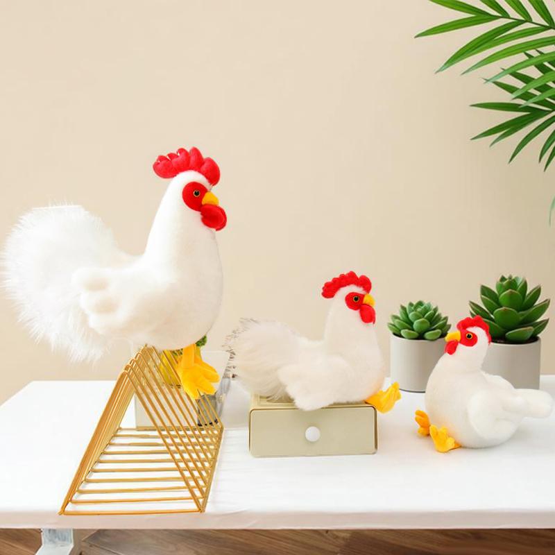 Simulated Fluffy Chicken Plush Toy Cute Soft Stuffed Animal Farmyard Rooster Doll White Yellow Chicken Girl Boy Gift Home Decor