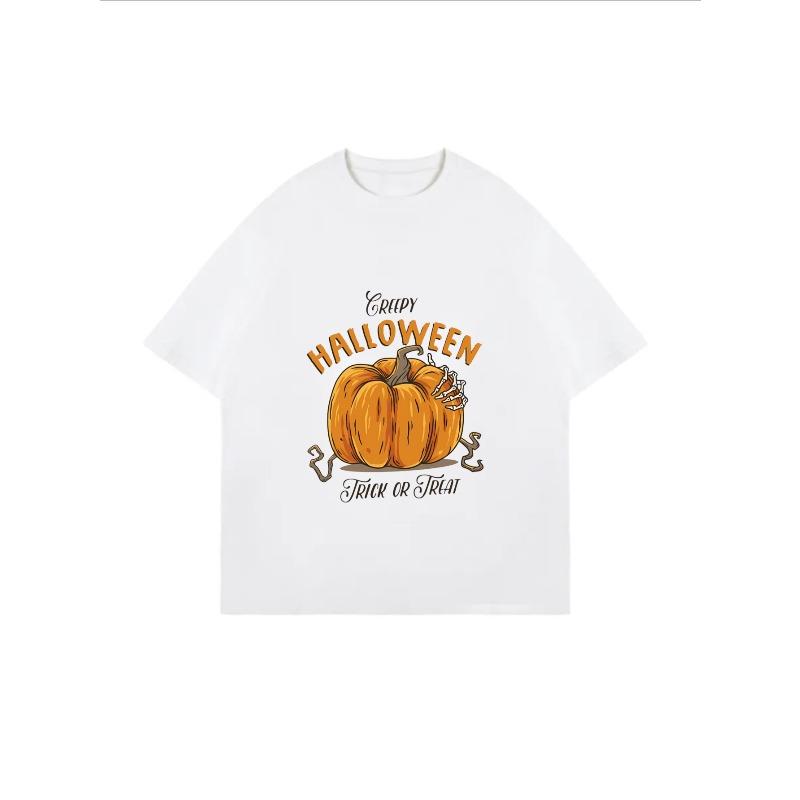Halloween T-Shirt mit Kürbis- und Süßes oder Saures-Aufdruck für Damen Freizeitkleidung Partykostüm Saisonales Mode-Top