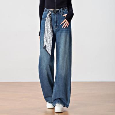 Trendy Autumn 2025 Women's High-Waisted Wide-Leg Jeans with Ribbons - Slimming, Versatile Korean Style.