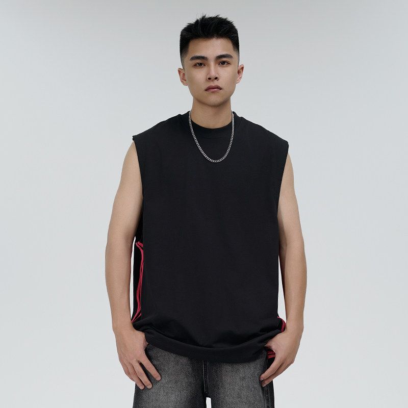 

Wassup Trendy Brand Simple Tank Top T-Shirt for Men and Women Summer 2024 New Three-Stripe Sleeveless Top Loose Fit Couple Style Black M