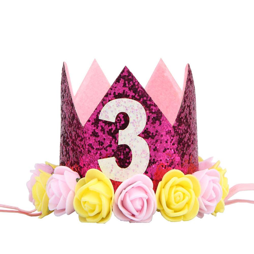 Cross-Border 1st Birthday Crown Headband: Princess Gold & Pink Party Accessory for Girls