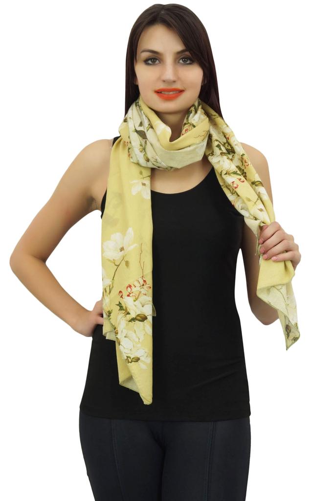 Phagun Floral & Bird Print Women Neck Wrap Scarf Sarong Cotton Voile