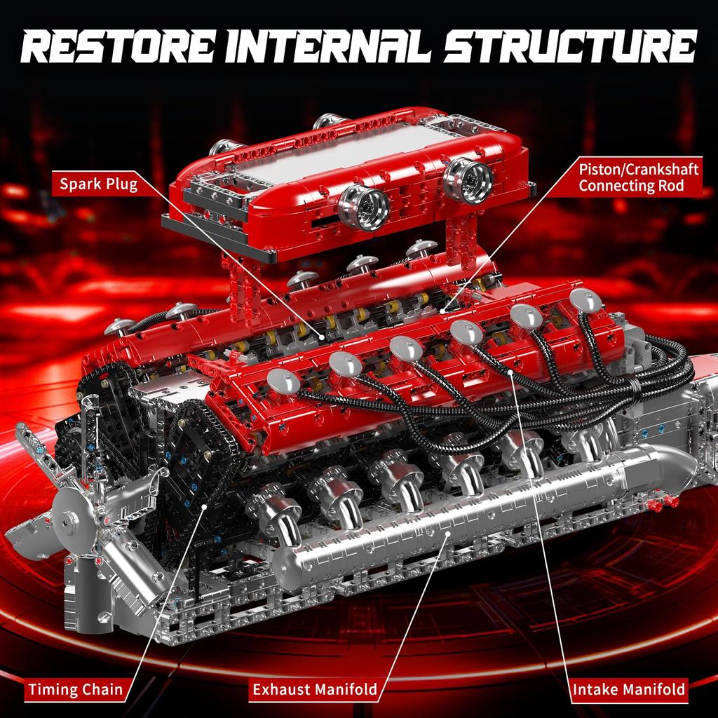 Mold King 10169 Technology V 12 Automobile Engine Blocks Toys, 3472 Engine Blocks Blocks Blocks Kits Presents, Automobile Engine Structure Technology