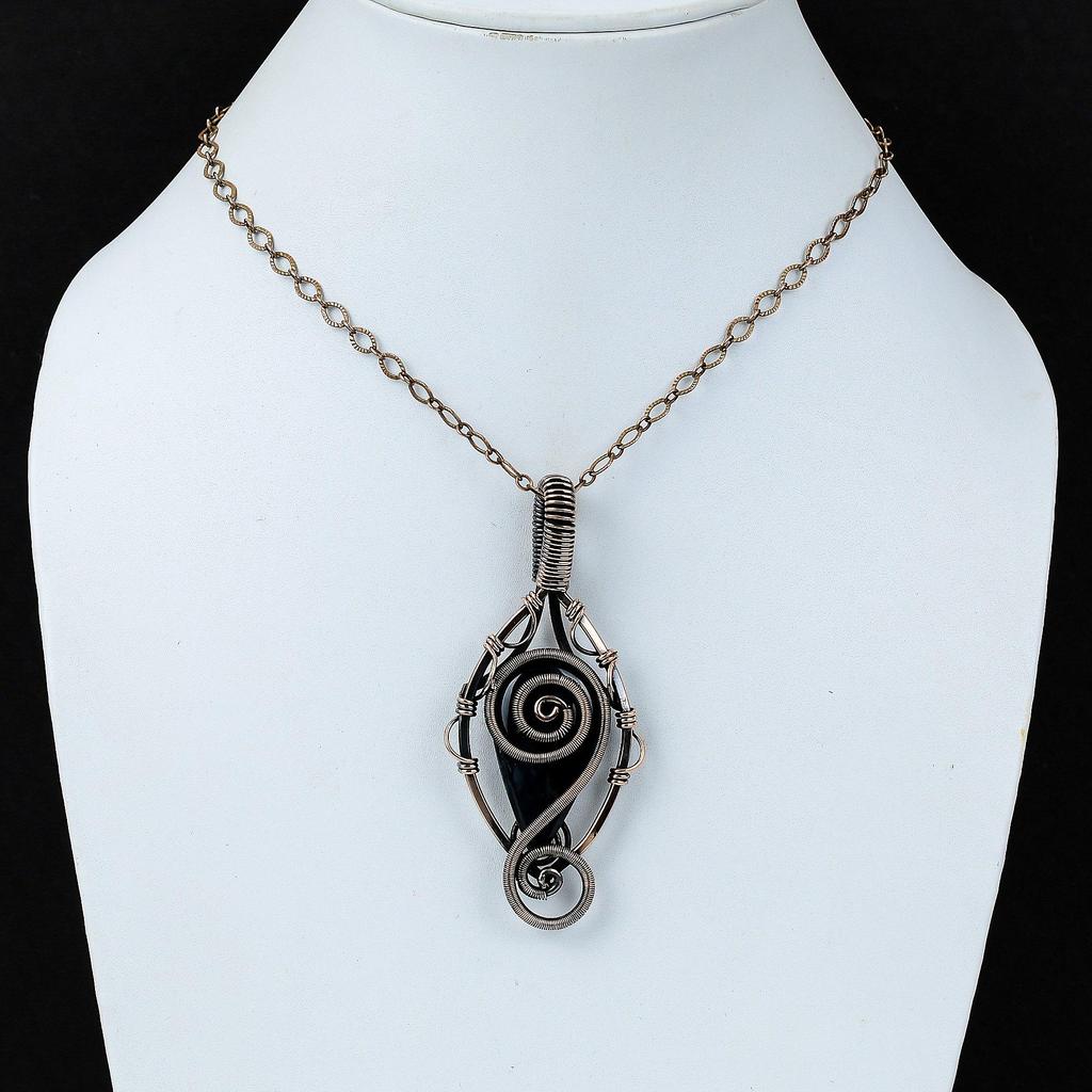 Blå Tigeröga Ädelsten Ren Koppartråd Virad Handgjord Hänge Smycken För Gåva