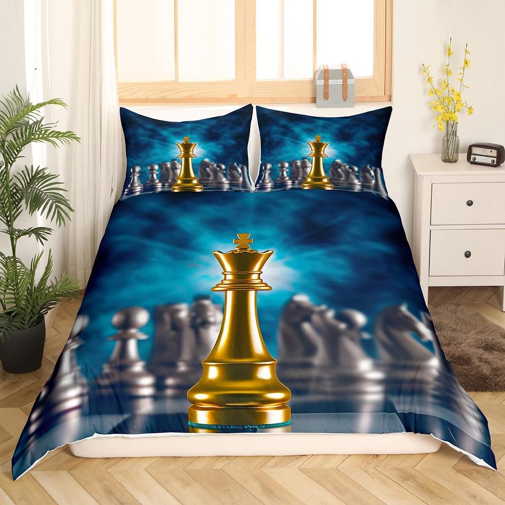 International Chess Duvet Cover for Teens Adults Queen Size Lightweight Down Room Decor 2 Pillowcases 1 Comforter Cover No Quilt