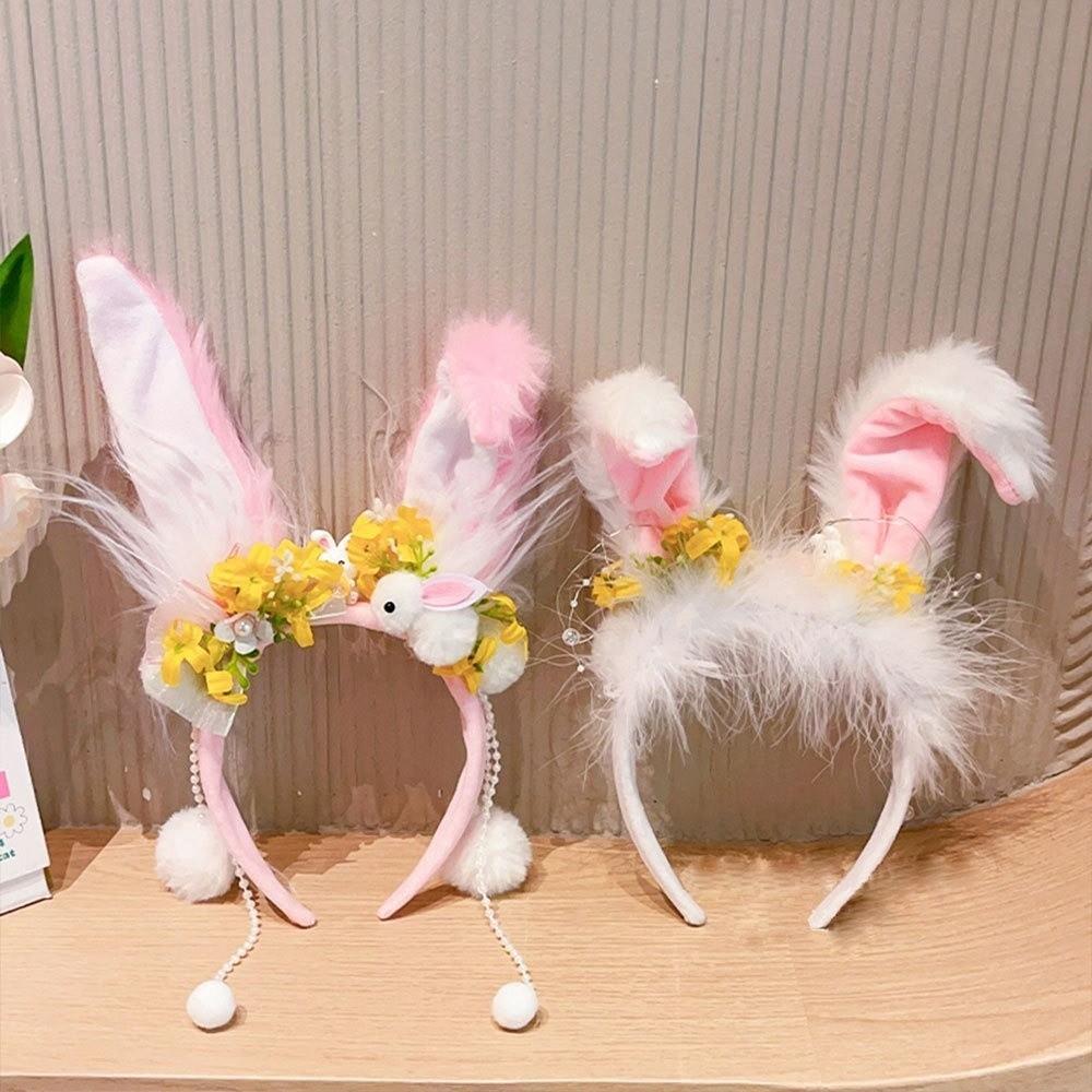 Flower Rabbit Hair Band Plush Rabbit Ear Hair Ornament Cute Mid-Autumn Festival Headband Festival