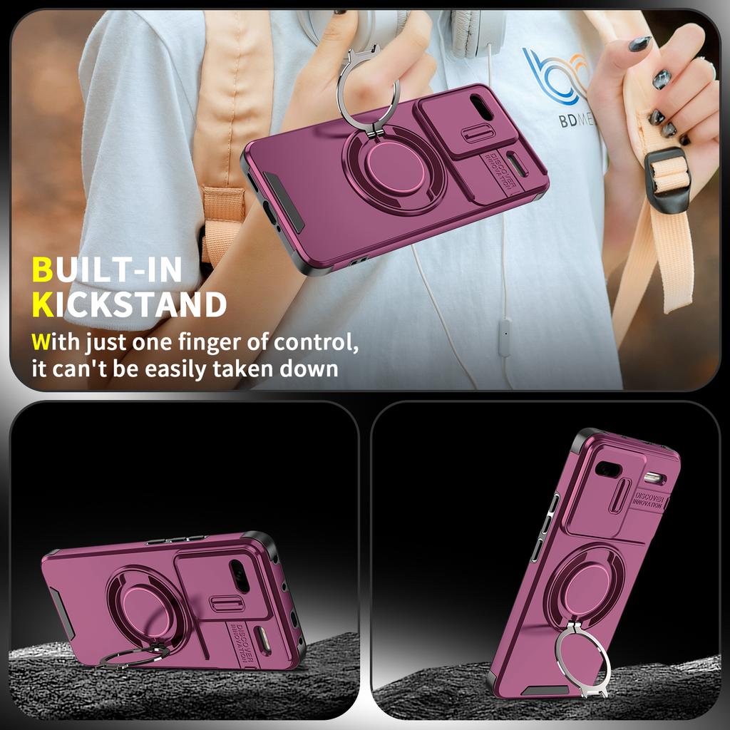 Magnetic Metal Ring Stand Armor Case For Xiaomi Redmi Note 13 Pro Plus 5G Slide Push Window Lens Protection Phone Cover Shell