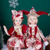 Red-Gold Retro Jester Sitting Christmas Doll