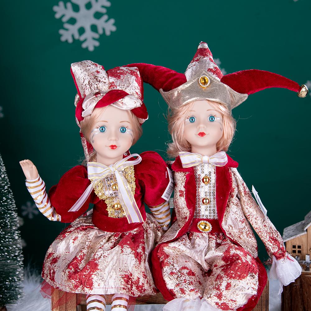 Red-Gold Retro Jester Sitting Christmas Doll
