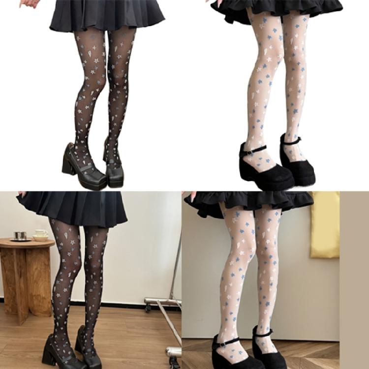 Slim Fit Star Patterned Sexy Sheer Thin Pantyhose Nylon Hosiery Japanese Aesthetic High Waist Leggings Tights for Women