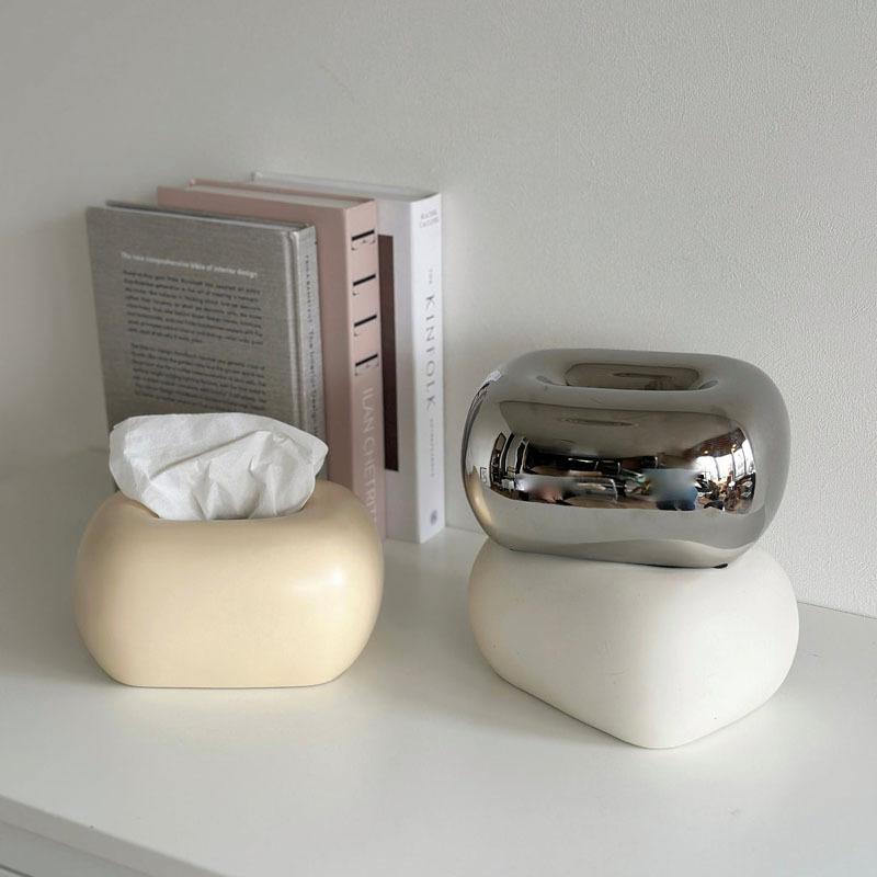 Nordic Cream Ceramic Tissue Box Holder Creative Home Decor for Living Room Bedroom Desktop Silver