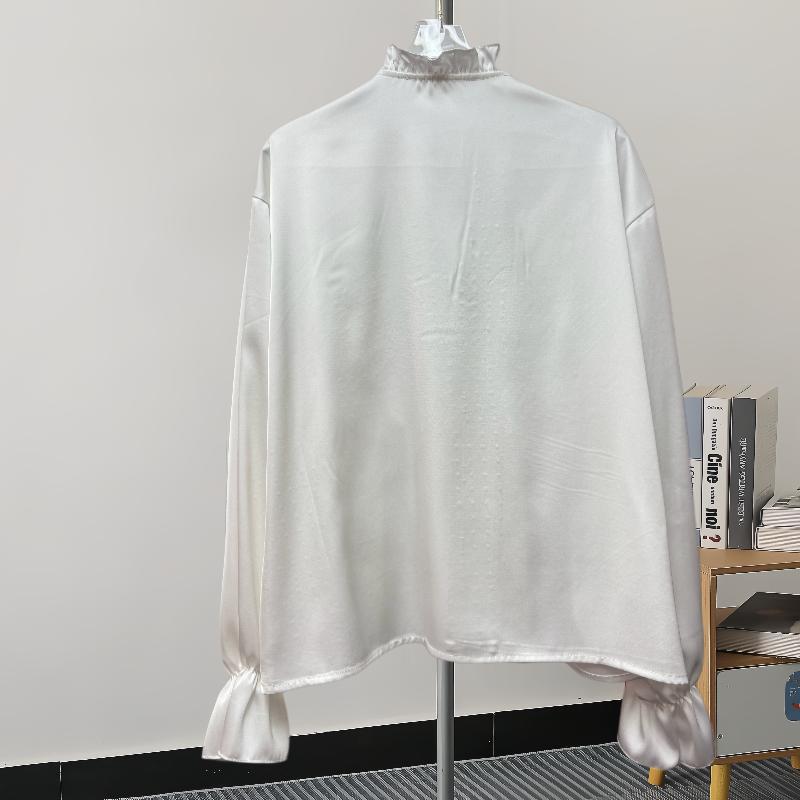 Fashion New Long Sleeve Loose Casual Shirt Women Elegant Solid Single Breasted Flowers Blouse Women Top Vintage Polo Collar Office Ladies Shirts 25807