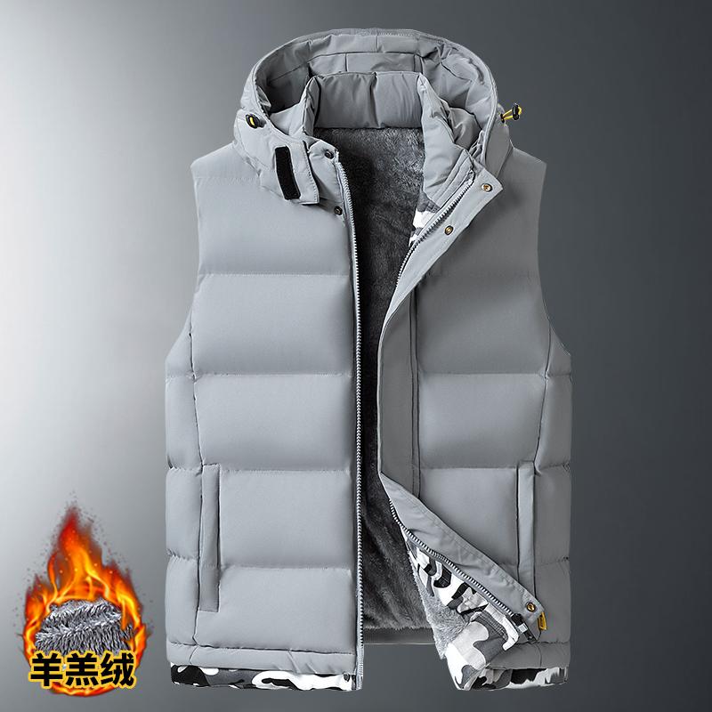 Nadměrná pánská polstrovaná vesta s kapucí na zip, fleecem podšitá bezrukávová bunda, pánská zimní silná teplá broušená pracovní turistická plus