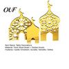 Ramadan Table Decor 3PCS Golden Castle Ornament, Hollow Mosque Design, Thick Wood And Decorative Wooden Signs Acrylic Desktop Accents, Religious