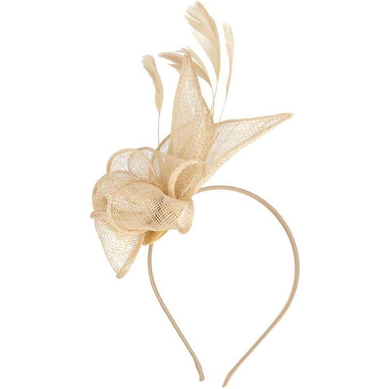 Hat Hair Clip Headband Accessory Fascinators for Women (Gold, One Size) Newest Women's Elegant Hat Strap Flower Feather Party