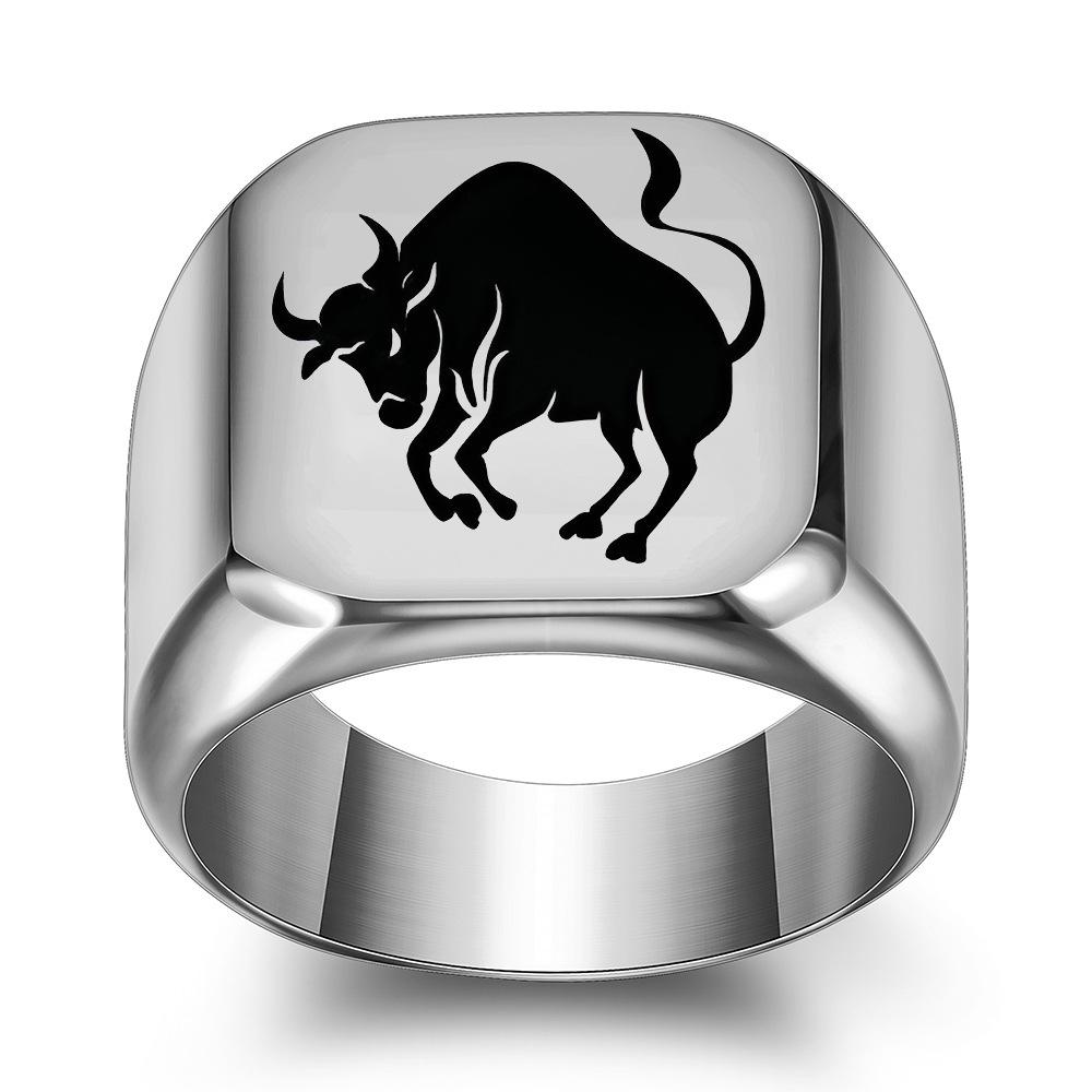 Mens Punk Titanium Steel Square Ring 18MM Wide Band Gothic Bull Design Fashion Jewelry for Men