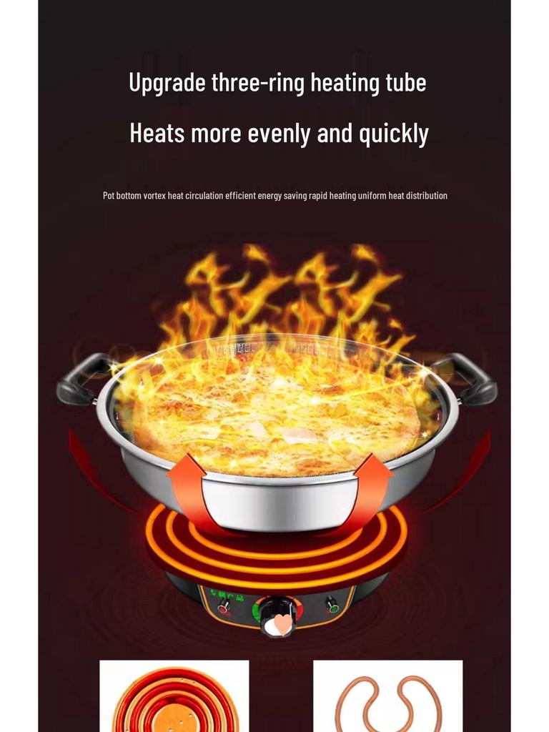 Stainless Steel Non-stick Electric Pancake and Frying Pan - Deepened and Enlarged Multi-functional Flat Bottom Grill Pan.
