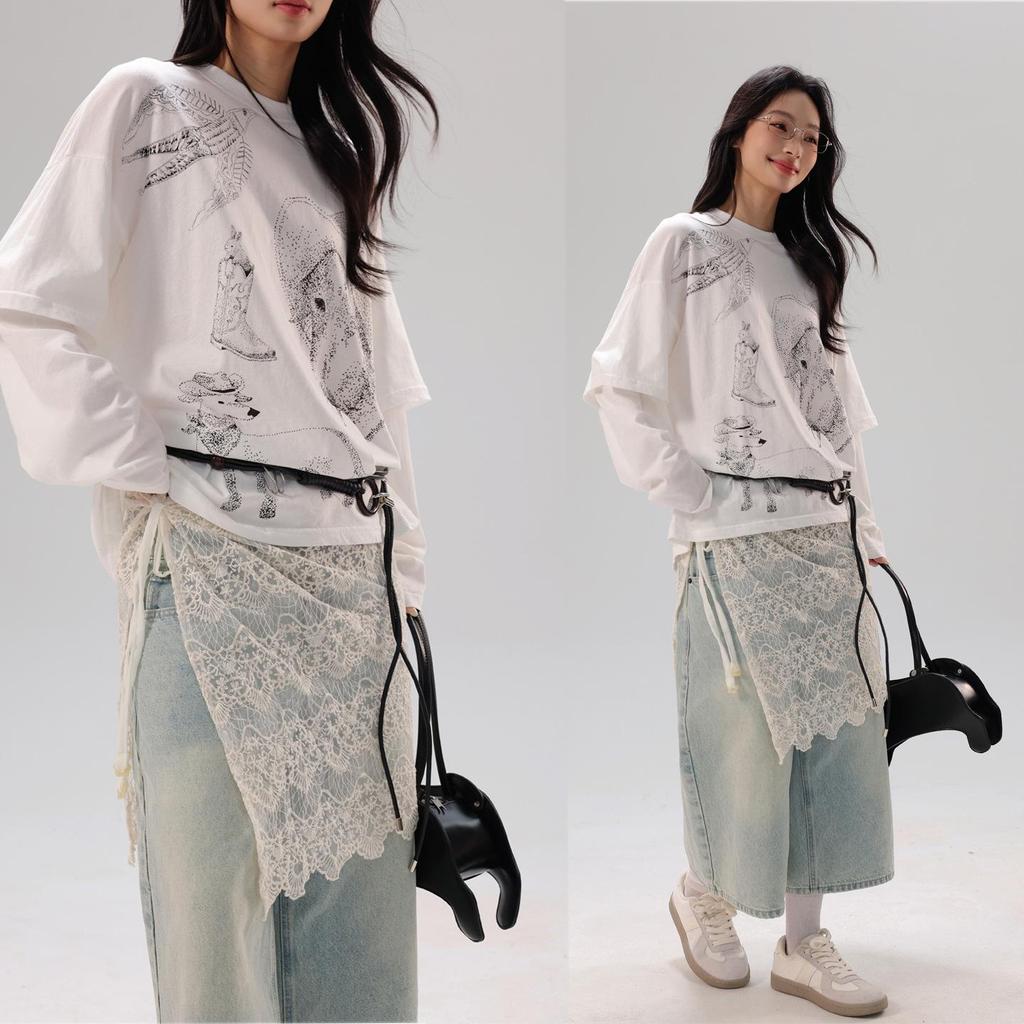 Lace Hem Layering Skirt for Women - Slimming Inner Wear Anti-Exposure Apron-Style with Magical (Shenqi) Buttocks Covering.